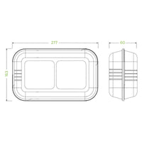11x6x3" 2-Compartment White BioCane Sugarcane Clamshell|11x6x3" 2-Compartment Sugarcane Clamshell Line Drawing