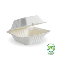15x15x8cm / 6x6" White Plant Fibre Clamshell|15x15x8cm / 6x6" White Plant Fibre Clamshell Line Drawing