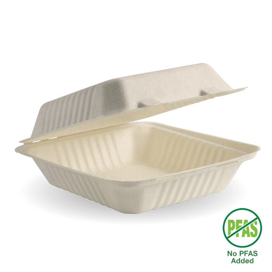 20x22x9cm / 7.8x8x3" Natural Plant Fibre Clamshell|20x22x9cm / 7.8x8x3" Natural Plant Fibre Clamshell Line Drawing