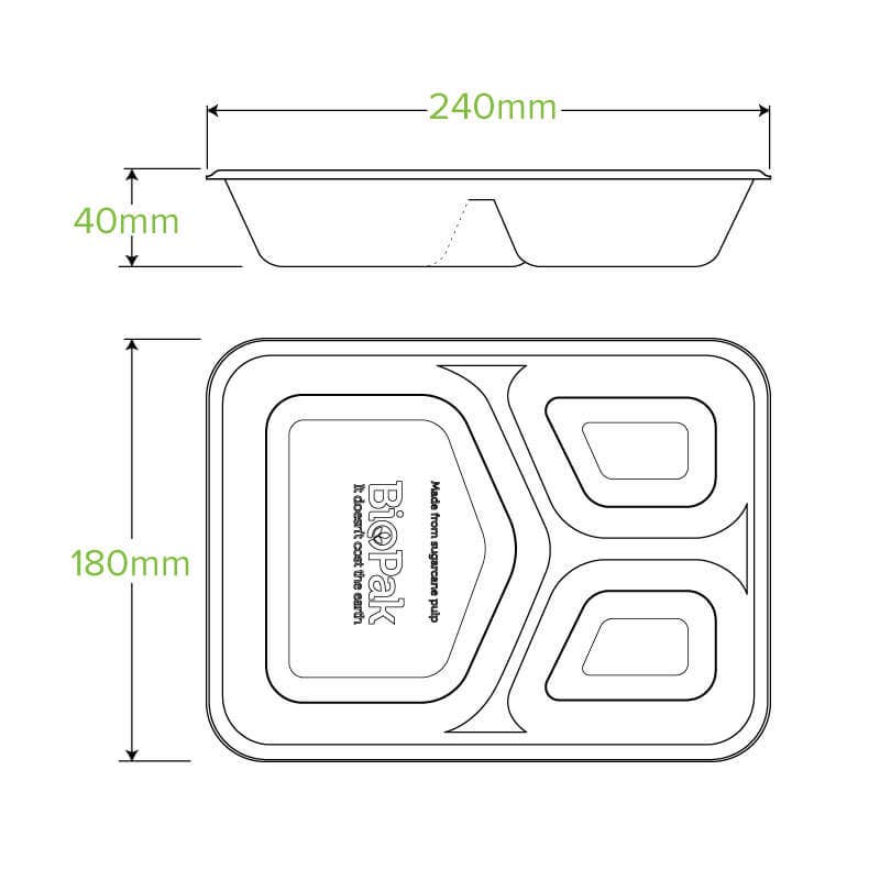 3-Compartment Natural Plant Fibre Takeaway Base|3-Compartment Natural Plant Fibre Takeaway Base