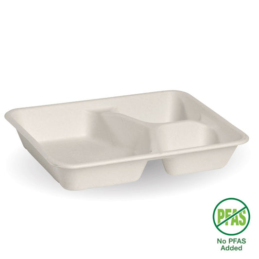 3-Compartment White Plant Fibre Takeaway Base