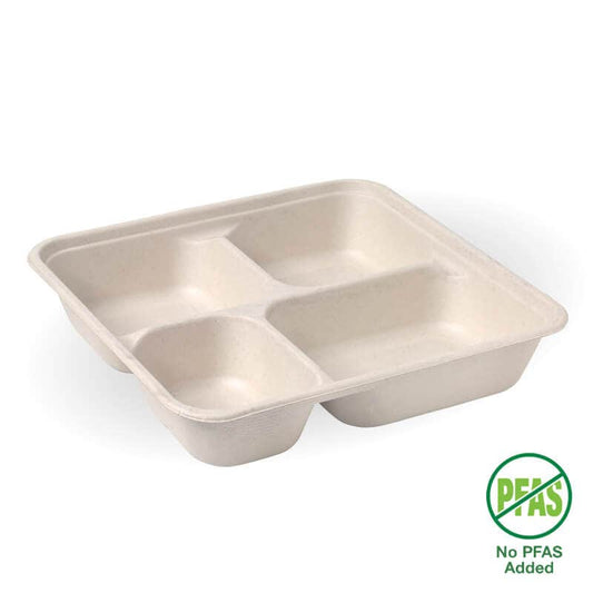4-Compartment Large Natural Plant Fibre Takeaway Base|4-Compartment Large Natural Plant Fibre Takeaway Base Line Drawing