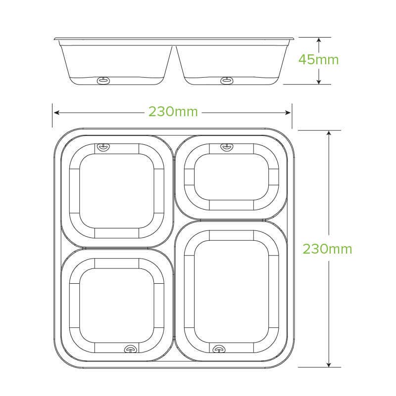 4-Compartment Large Natural Plant Fibre Takeaway Base|4-Compartment Large Natural Plant Fibre Takeaway Base Line Drawing