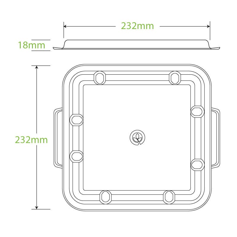 3-Compartment Large Natural Plant Fibre Takeaway Lid|3-Compartment Large Natural BioCane Takeaway Lid Line Drawing