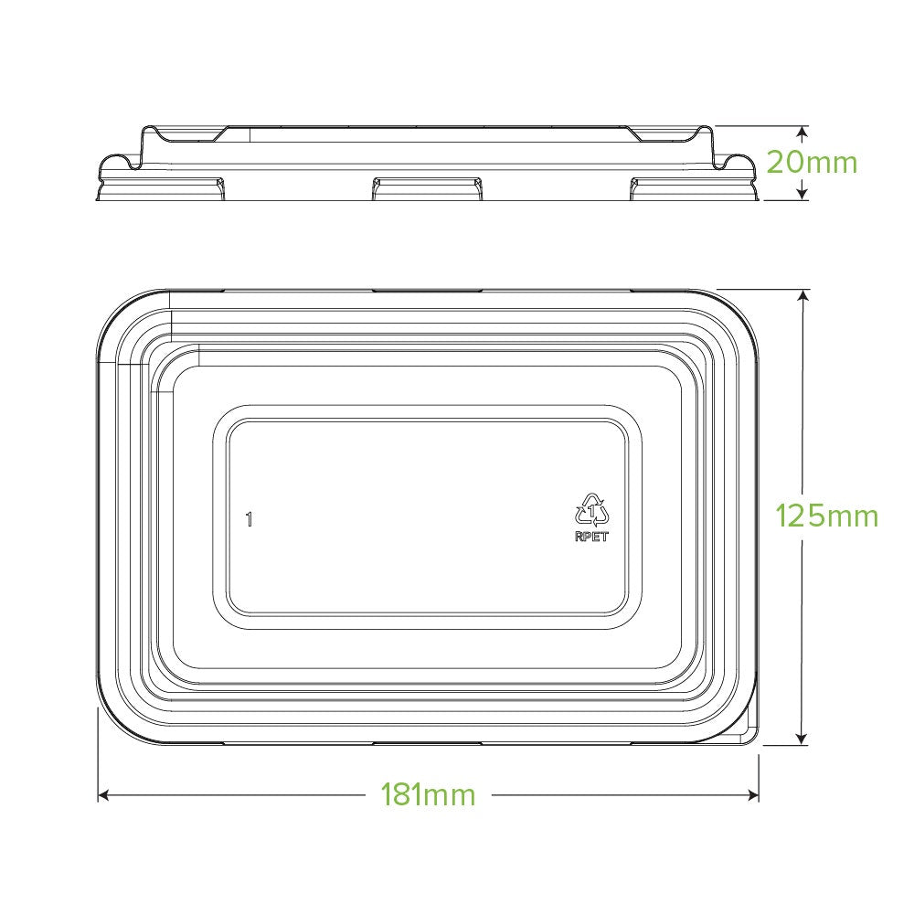 500ml & 600ml Clear RPET Takeaway Lid|500ml & 600ml Clear RPET Takeaway Lid Top View|500ml & 600ml Clear RPET Takeaway Lid Line Drawing