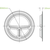 |25cm / 10" 3-Compartment Round Plant Fibre Plate Line Drawing