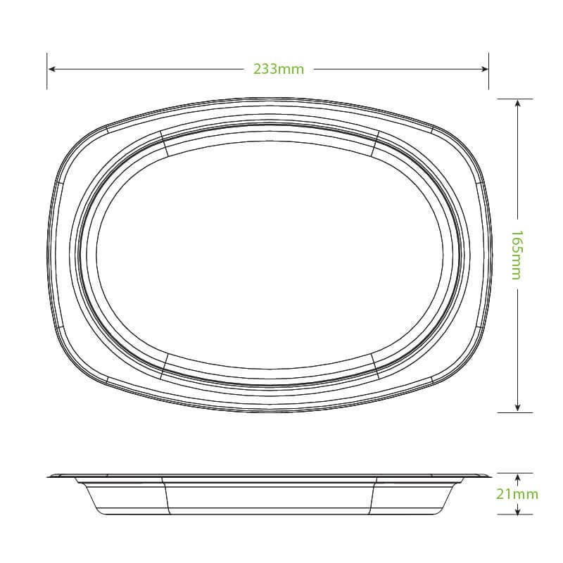 Rectangular Oval Plant Fibre Plate|Rectangular Oval Plant Fibre Plate Side View|Rectangular Oval Plant Fibre Plate Line Drawing