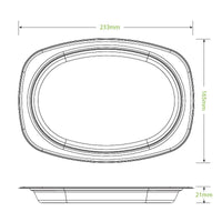 Rectangular Oval Plant Fibre Plate|Rectangular Oval Plant Fibre Plate Side View|Rectangular Oval Plant Fibre Plate Line Drawing