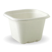 Disposable sugarcane square container|Disposable sugarcane square container with lid|Disposable sugarcane square container filled with min ice cream|630ml White BioCane Sugarcane Takeaway Base Line Drawing|Disposable sugarcane square soup container with toasted bread on top