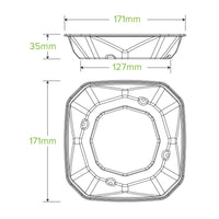 500ml octa natural biocane takeaway container|sugarcane octagonal container with rice, egg and chicken satay|500ml octa natural biocane takeaway container line drawing