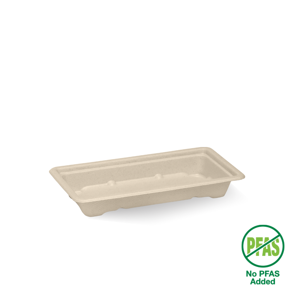 Small Plant Fibre Sushi Tray with no PFAs logo|Small Plant Fibre Sushi Tray Line Drawing
