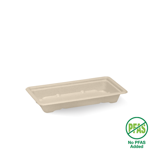 Small Plant Fibre Sushi Tray with no PFAs logo|Small Plant Fibre Sushi Tray Line Drawing