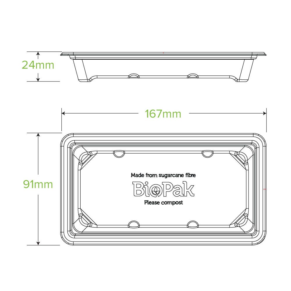 Small Plant Fibre Sushi Tray with no PFAs logo|Small Plant Fibre Sushi Tray Line Drawing
