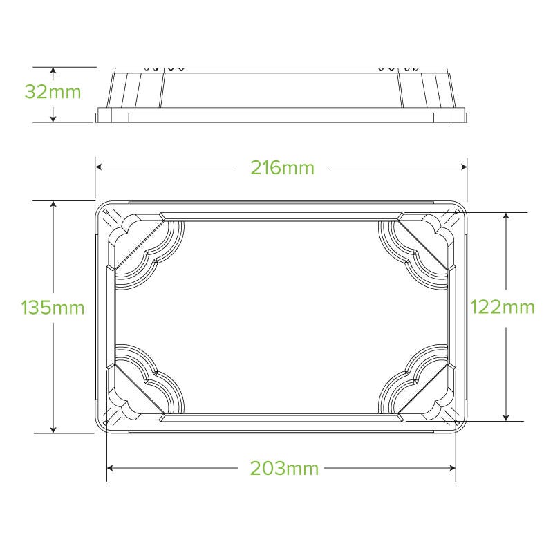 Large Plant Fibre Sushi Tray PET Lid|Large Plant Fibre Sushi Tray PET Lid Line Drawing