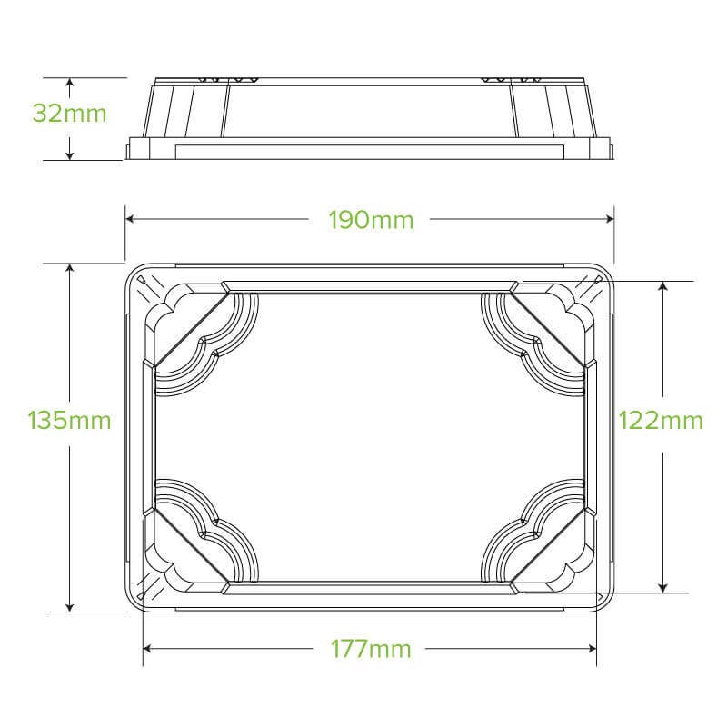Medium Plant Fibre Sushi Tray PET Lid|Medium Plant Fibre Sushi Tray PET Lid Line Drawing