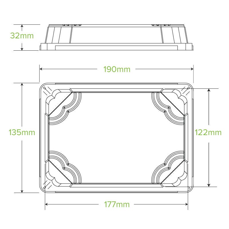 Long BioCane Sushi Tray PLA Lid|sugarcane sushi tray and clear lid|Medium Bioplastic Sushi Tray Line Drawing Lid Line Drawing|sugarcane sushi tray with clear lid filled with assorted sushi