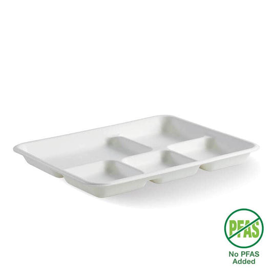 5-Compartment Plant Fibre Tray No PFAs Added|5-Compartment Plant Fibre Tray Line Drawing