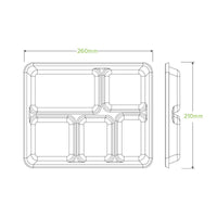 5-Compartment Plant Fibre Tray No PFAs Added|5-Compartment Plant Fibre Tray Line Drawing