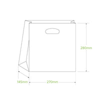 Kraft takeaway paper bag with die cut handle with green BioPak print|Small Die Cut Handle Kraft Paper Bags Line Drawing