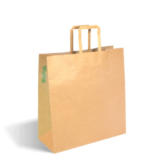 Eco-friendly takeaway paper bag with flat handle medium size|Eco-friendly takeaway paper bag with flat handle medium size line drawing