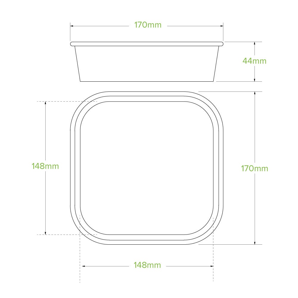 750ml White BioBoard Square Takeaway Base|750ml White BioBoard Square Takeaway Base Line Drawing