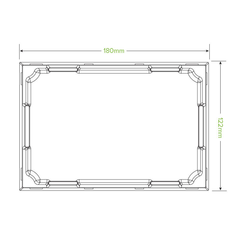 Medium sushi tray clear PET lid, 182 x 125 x 27mm|Medium Sushi Tray PET Lid - 182 x 125 x 27mm Line Drawing|Medium sushi tray clear PET lid, 182 x 125 x 27mm with tray