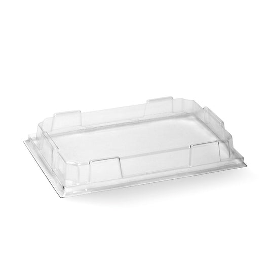 Medium sushi tray clear PET lid, 182 x 125 x 27mm|Medium Sushi Tray PET Lid - 182 x 125 x 27mm Line Drawing|Medium sushi tray clear PET lid, 182 x 125 x 27mm with tray