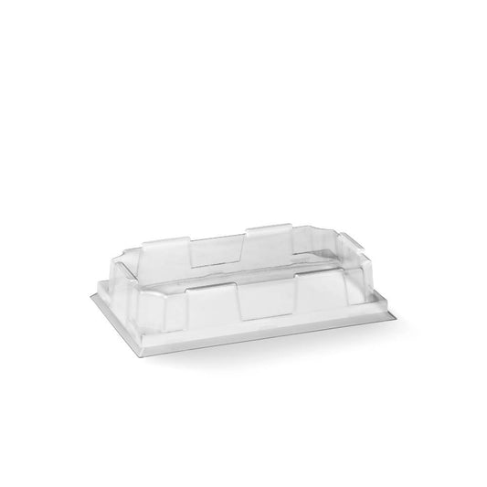 Extra small sushi tray clear PET lid, 135 x 80 x 27mm|Extra Small Sushi Tray PET Lid - 135 x 80 x 27mm Line Drawing|Extra small sushi tray clear PET lid, 135 x 80 x 27mm with tray