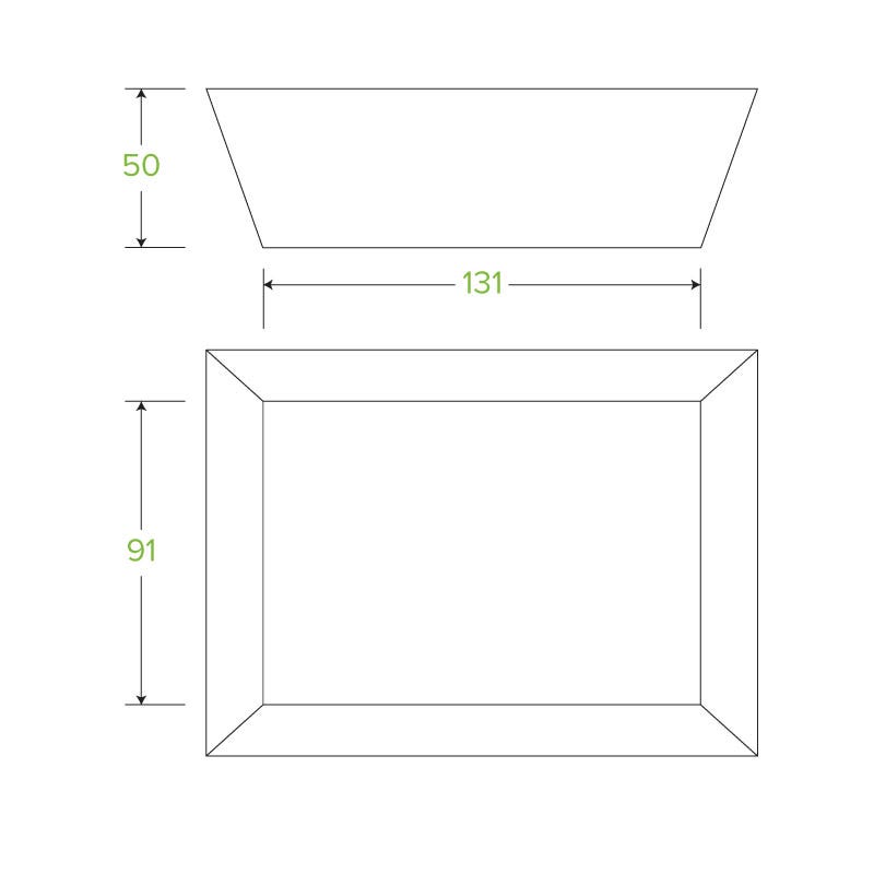 BioBoard Tray #1|Three tacos on kraft BioBoard tray|Compostable BioBoard Tray #2 Line Drawing