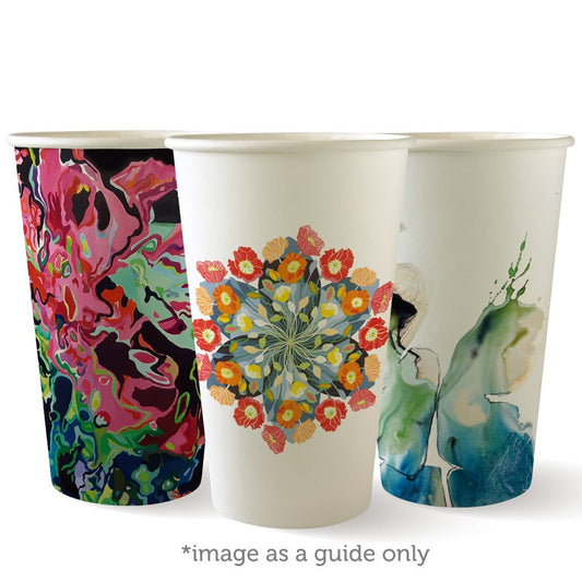 16oz art series cups|16oz art series cups line drawing|hand holding an art series cup with bendy straw and lid