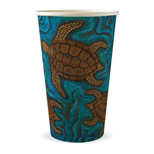 510ml / 16oz (90mm) Indigenous Art Single Wall BioCup with turtle print|510ml / 16oz (90mm) Indigenous Art Single Wall BioCup line drawing