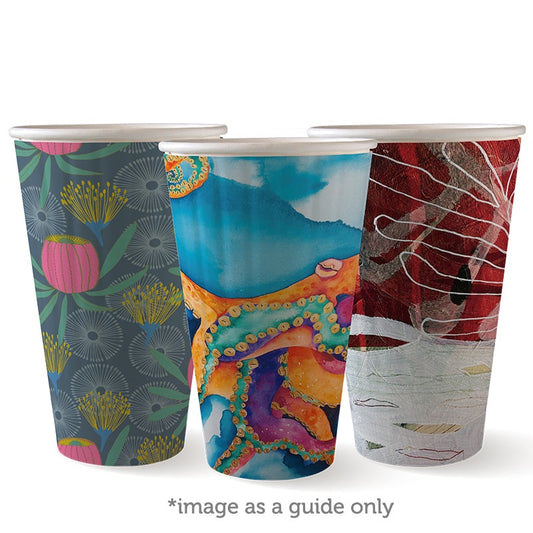 16oz (90mm) Art Series Double Wall BioCup group of three in assorted designs|16oz (90mm) Art Series Double Wall BioCup Line Drawing