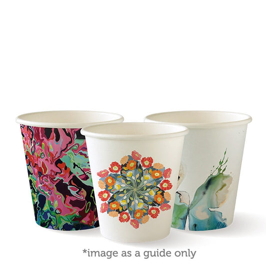 6oz Art Series Single Wall BioCup|6oz Art Series BioCup Drawing|art series cup with floral watercolor illustration