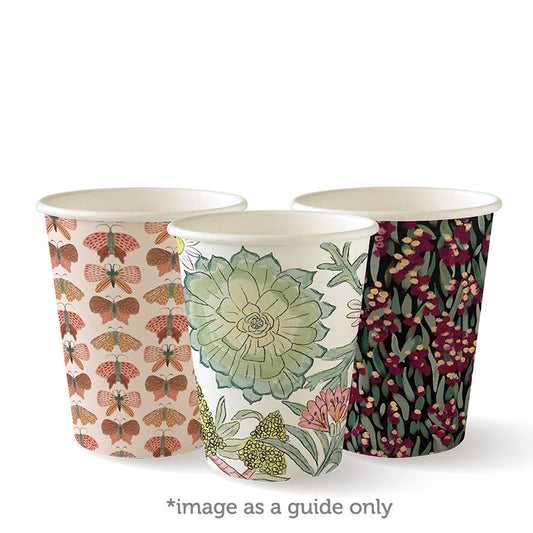 8oz Art Series BioCup single wall group of three in assorted designs|8oz Art Series BioCup Line Drawing