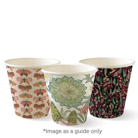 8oz 90mm art series cups single wall group of three in assorted designs|8oz 90mm art series cups line drawing