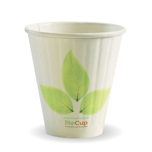 8oz (90mm) Leaf BioCup - Double Wall|8oz (90mm) Leaf BioCup Line Drawing - Double Wall Line Drawing