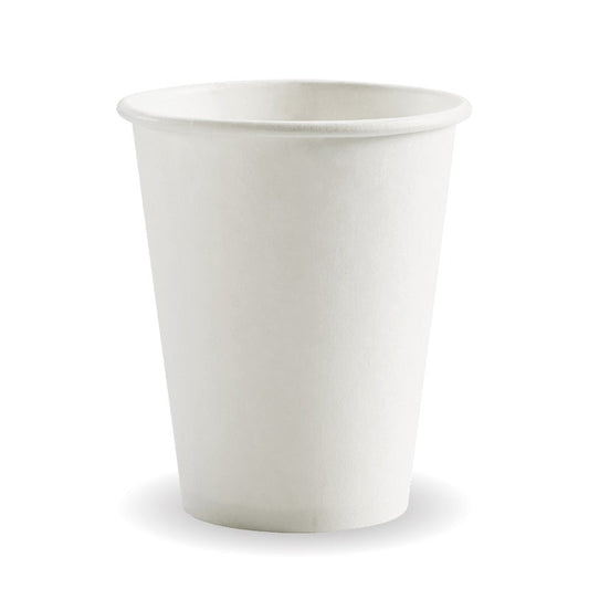 280ml / 8oz (80mm) White PHA Single Wall BioCup|280ml / 8oz (80mm) White PHA Single Wall BioCup Line Drawing|White PHA Cup with "Join the PHAn club" print