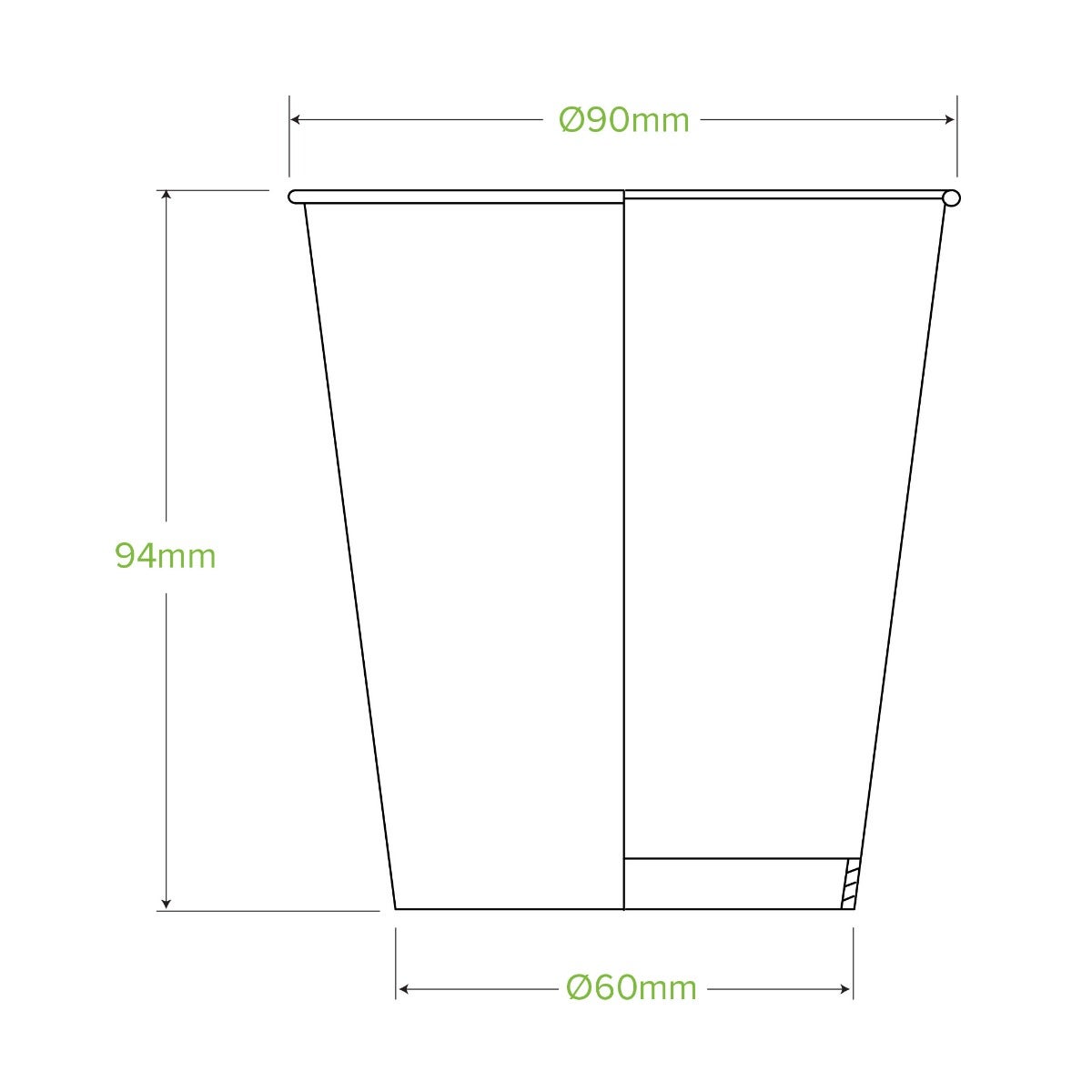 10oz green cold paper cup|10oz green cold paper cup drawing|two green eco cold paper cups with paper straw filled with drink on top of a cafe counter