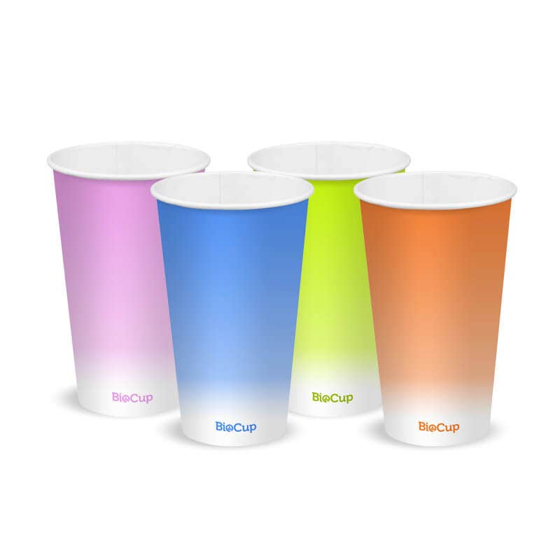 16oz Coloured paper cold cups in purple, blue, yellow and orange colors