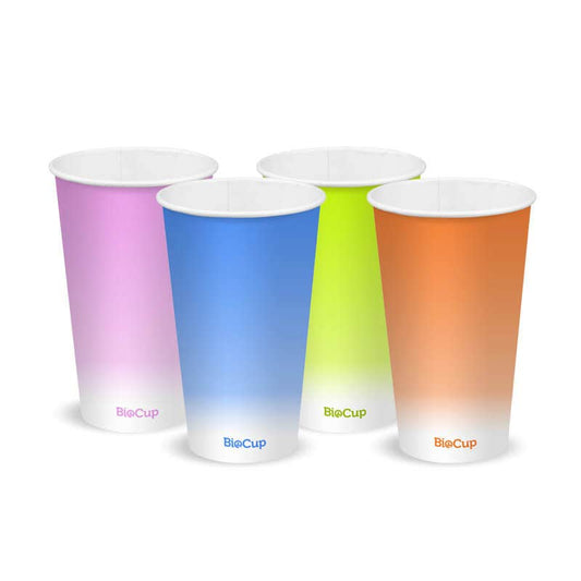 16oz Coloured paper cold cups in purple, blue, yellow and orange colors