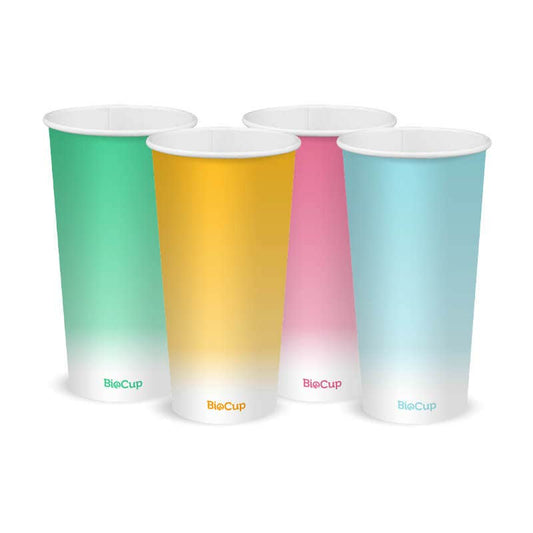 20oz Coloured Paper Cold Cups in pastel gree, yellow, pink and blue