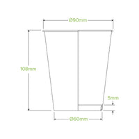 390ml / 12oz (90mm) Kraft Green Stripe Single Wall BioCups|390ml / 12oz (90mm) Kraft Green Stripe Single Wall BioCups Line Drawing