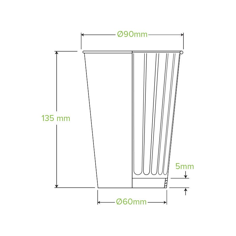 460ml / 16oz (90mm) Kraft Green Stripe Double Wall BioCups|460ml / 16oz (90mm) Kraft Green Stripe Double Wall BioCups Line Drawing