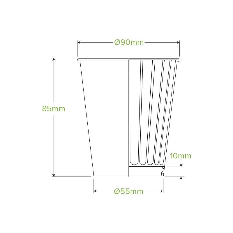 295ml / 8oz (90mm) Black Double Wall BioCups |295ml / 8oz (90mm) Black Double Wall BioCups Line Drawing