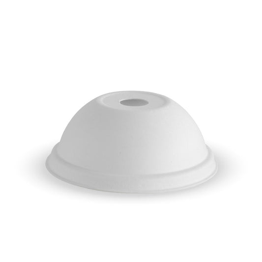 80mm Plant Fibre Dome Cold Paper BioCup Lid|80mm sugarcane pulp dome lid drawing|hand holding two green cold cups with plant fibre dome lid and paper straws