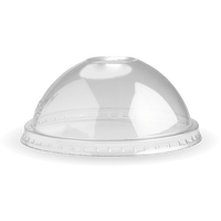 12|430-950ml / 12-32oz PET Dome BioBowl Lid on Kraft BioBowl alongside wooden spoon and napkin|12, 16, 24 & 32oz BioBowl PET Lid Line Drawing