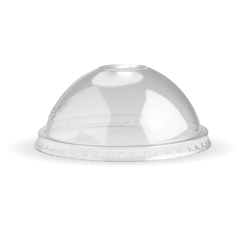 8oz BioBowl PET Dome Lid|250ml (8oz) White paper bowl containing a cake, covered with a PET dome BioBowl clear lid|8oz BioBowl PET Dome Lid Line Drawing