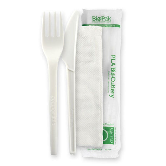 6.5" PLA Knife, Fork & Napkin Set