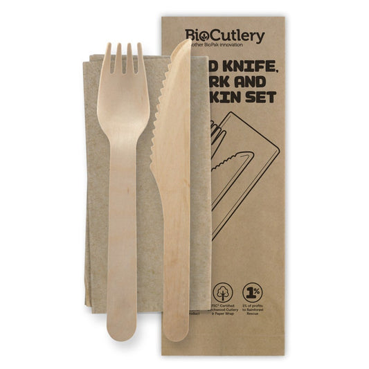 16cm Wood Knife, Fork & Napkin Set|16cm Wood Knife, Fork & Napkin Set Line Drawing