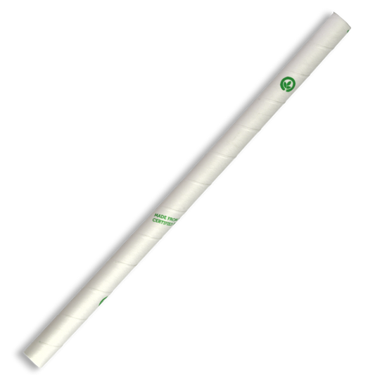 10mm Jumbo White BioStraw|Hand enjoying slushie on BioPak clear cold cup with jumbo paper straw|10mm Jumbo White BioStraw Line Drawing